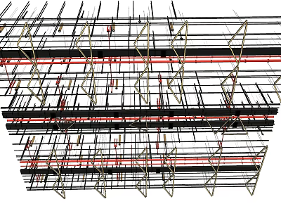 Industrial Pipes With Layered Metal Support Frames And Mechanical Structure Arrangement 3d model