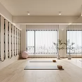 Modern Fitness Studio Featuring Resistance Bands Yoga Mats Mirrors Plants And City View