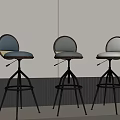 Modern Bar Stools With Metal Frame Upholstered Seats And Blue Gray White Color Tones