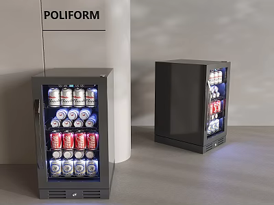 POLIFORM Modern Black Glass Door Beverage Refrigerators With Canned Drinks 3d model