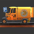 Yellow Tuk tuk Model Display With Parking Sign On Roadside Platform