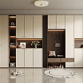 Modern White Shoe Cabinet Design With Hanging Storage Drawers Decorative Items And Round Rug