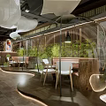 Modern Hotpot Restaurant Interior With Transparent Dome Bamboo Plants And Greenery Wall