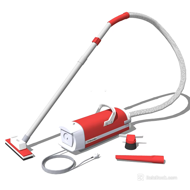 Red And White Lightweight Household Vacuum Cleaner With Cleaning Attachments 3d model 