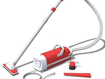 Red And White Lightweight Household Vacuum Cleaner With Cleaning Attachments 3d model