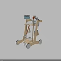 Light Wood Baby Walker For Toddlers With Shovel Basket Towel And White Wheels
