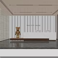 Modern Luxury Corporate Reception Space With White Marble Counter And Stylish Golden Bear Art Decor