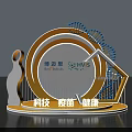 2022 Asia International Summit Display Wall With Blue Background Square Panels And Circular Light Rings