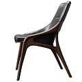 Black Leather Single Chair with Curved Wooden Frame and Modern Comfortable Design