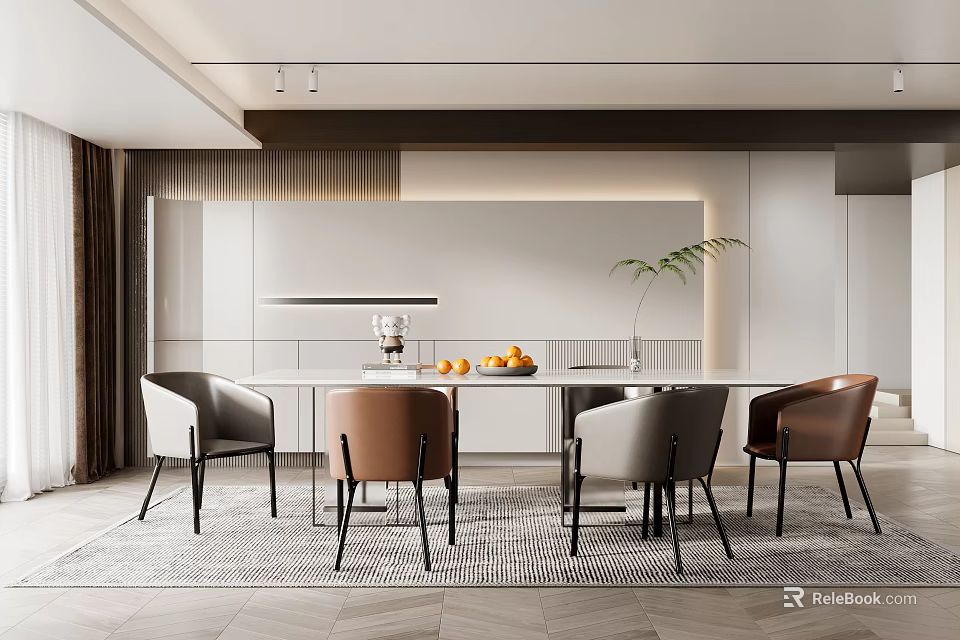 Modern Restaurant Interior With Open Layout Island Counter Seating And Lighting 3d model