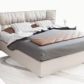 Modern Double Bed With Beige Upholstered Headboard Gray Bedding Nightstand And Table Lamp 3d model