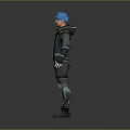 Futuristic Sci Fi Character Wearing Blue Cap With Mechanical Limbs And Companion Creature