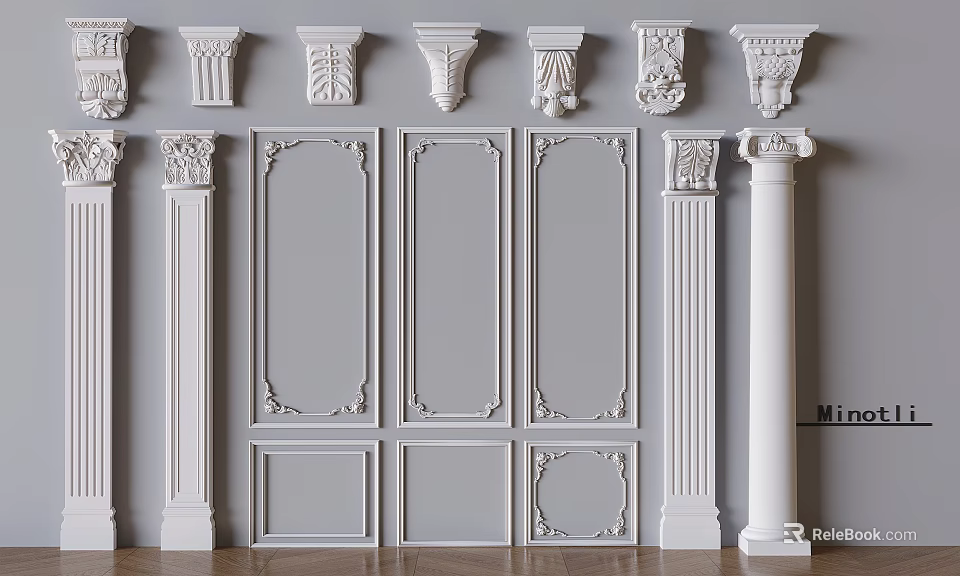Classical Roman Column Design With Ornate Capitals And Decorative Panels 3d model