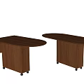 Brown Wooden Oval Shaped Dining Tables With Cabinet Base And Wheels