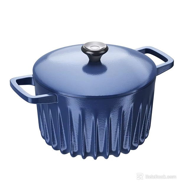 Blue Ribbed Cooking Pot with Lid and Sturdy Handles for Kitchen Use 3d model 