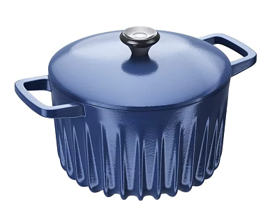 Blue Ribbed Cooking Pot with Lid and Sturdy Handles for Kitchen Use 3d model