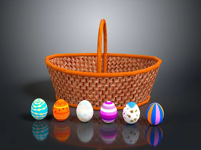 Decorative Wicker Basket With Colorful Easter Eggs For Festive Home Decoration 3d model