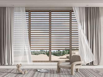 Modern Curtain Fabric Curtain Blinds Combination 3d model