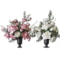 Black Vase Arrangement With White Roses Carnations And Green Leaves Including Pink Rose Close Up