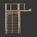 Wooden Staircase With Steps Leading To Elevated Platform And Railing 3d model