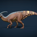 Realistic 3D Dinosaur Model With Long Curved Crest And Brown Blue Yellow Stripes