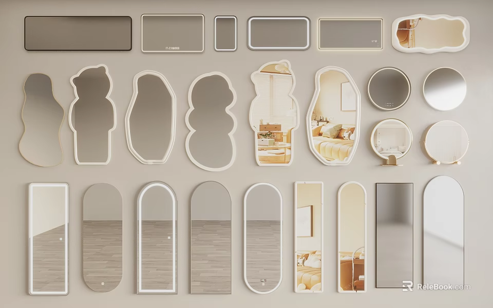 Various Shapes and Designs of Mirrors for Home Interior Decor and Styling 3d model 