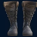 Brown Leather Tall Boots With Lace Up Design And Metal Eyelets