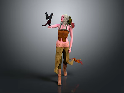 Fantasy Game And Movie Character With Green Hair Brown Top Green Pants Holding Black Creature 3d model