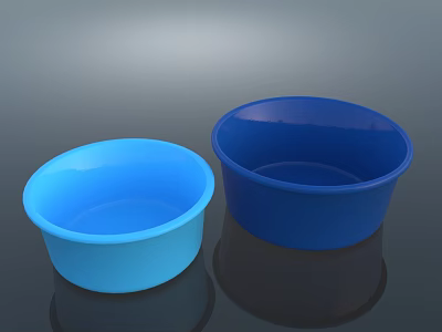 Practical Light and Dark Blue Plastic Basins for Household Daily Use 3d model