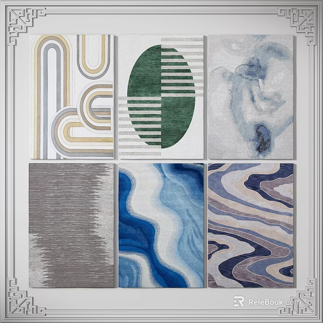 Square Rugs Featuring Various Abstract Geometric and Striped Patterns 3d model