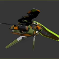 Futuristic Aircraft Model With Vibrant Orange Green Blue Accents And Unique Wing Design
