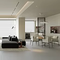 Bright Modern Minimalist Open Plan Living And Dining Room With Comfortable Furniture And Large Windows