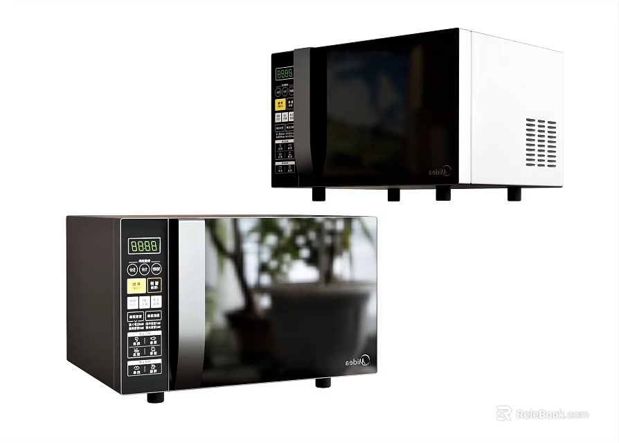 Black and White Microwave Ovens As Modern Kitchen Appliances With Digital Displays 3d model 