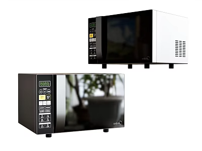 Black and White Microwave Ovens As Modern Kitchen Appliances With Digital Displays 3d model