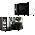 Black and White Microwave Ovens As Modern Kitchen Appliances With Digital Displays