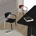 Modern Dining Chairs With Black Leather Armrests And Wooden Frame White Cushion Near Black Table