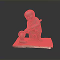 Young Monk Stone Statue Holding Tool Operating Water Basin on Stone Base 3d model