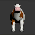 Cartoon Cow With White Brown Spots Black Horns Pink Nose Blue Eyes On Black Background