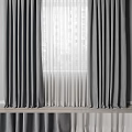 Elegant Gray Curtains With White Sheer Layer And Building View Through Window 3d model