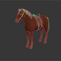 Brown Horse With Black Mane And Saddle Standing On Gray Background