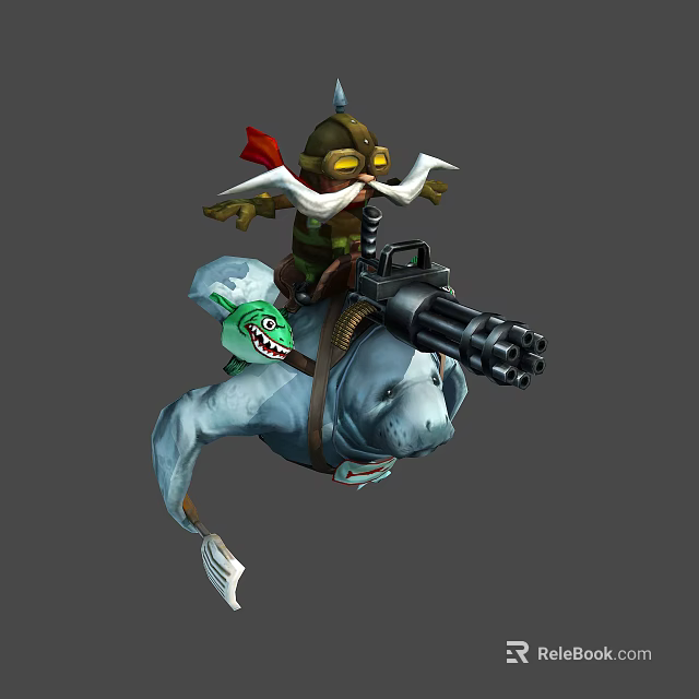 Goblin Character Riding Blue Fish Like Creature With Large Gun 3d model