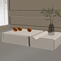 White Coffee Table with Oranges Vase Plant Decorative Wall Molding and Window Blinds 3d model