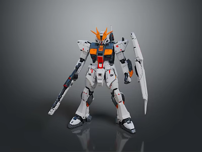 Futuristic Robot Action Figure With White Orange Gray Armor And Sword Weapon 3d model