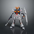 Futuristic Robot Action Figure With White Orange Gray Armor And Sword Weapon