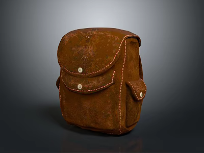 Vintage Brown Leather Backpack with Stitching Detail and Small Pockets 3d model