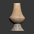 Carved Vase Sculpture with Intricate Traditional Patterns and Red Accents