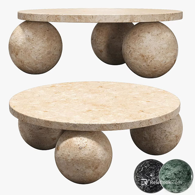 Elegant Round Marble Dining Table With Spherical Legs And Colored Ball Design 3d model