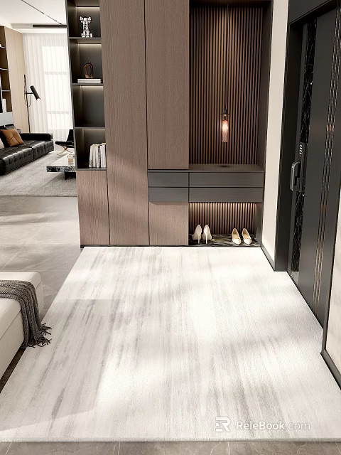 Modern Entryway Hallway Interior Design With Wooden Cabinet Drawers Shoes And Lighting 3d model 