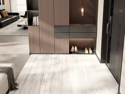 Modern Entryway Hallway Interior Design With Wooden Cabinet Drawers Shoes And Lighting 3d model