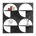 Decorative Ornament Set on Black Circular Shelves with Geometric Ornaments Line Art and White Vase